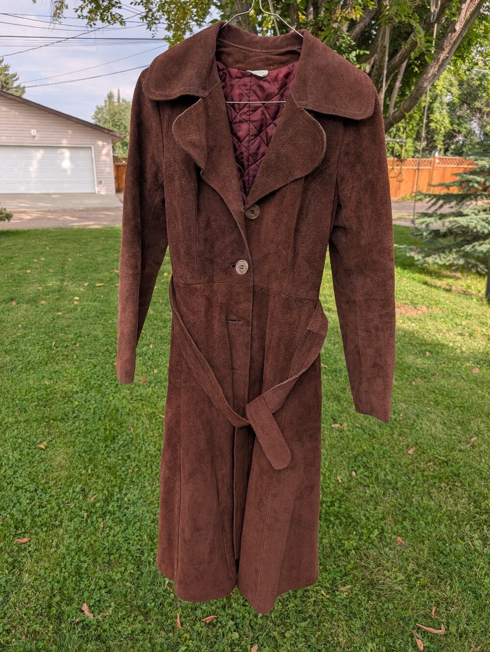 Women's Vintage Genuine Brown Suede Belted Trench Coat